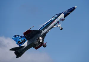 The Royal Canadian Air Force's CF-18 Demonstration Team literally and impressively leaps into the skies over NAS Oceana.
